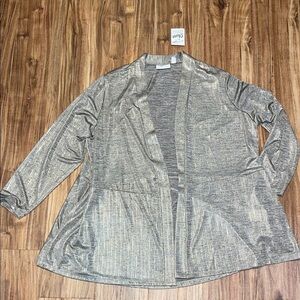 Susan Graver women’s 3X 26w 28w cardigan sweater Metallic Gray black open NWT